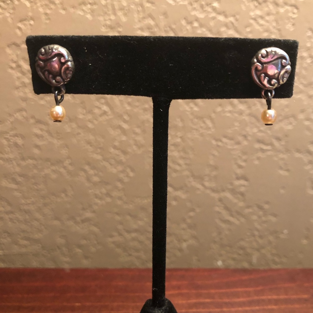 Small Silver and Pearl Drop Earrings